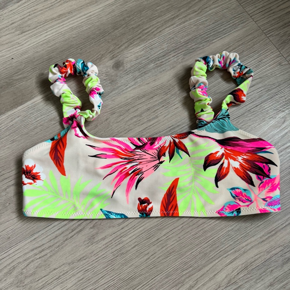 Floral Bikini Top with Ruffled Straps